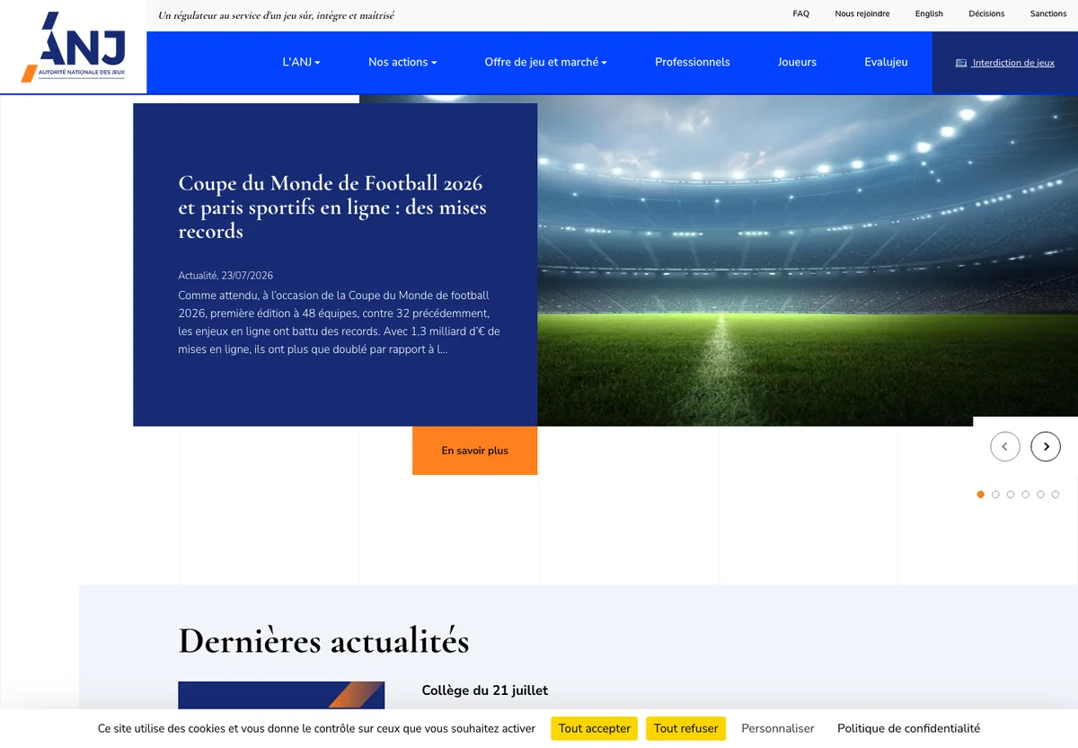 Le site de l'Autorit&eacute; nationale des jeux