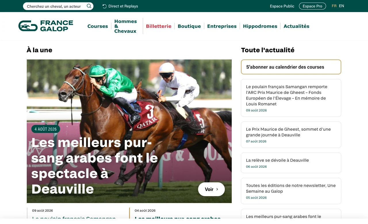 Capture d'écran du site de France Galop, société mère du PMU