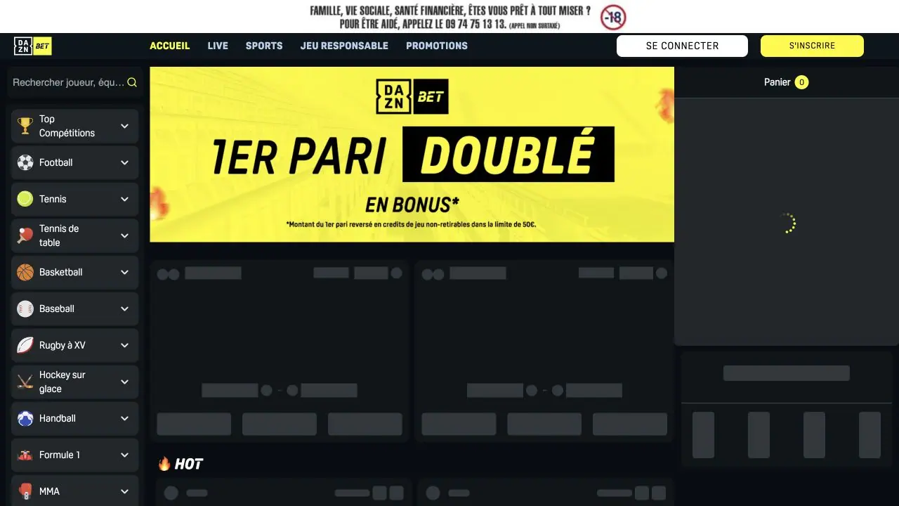 Capture desktop propre de Daznbet