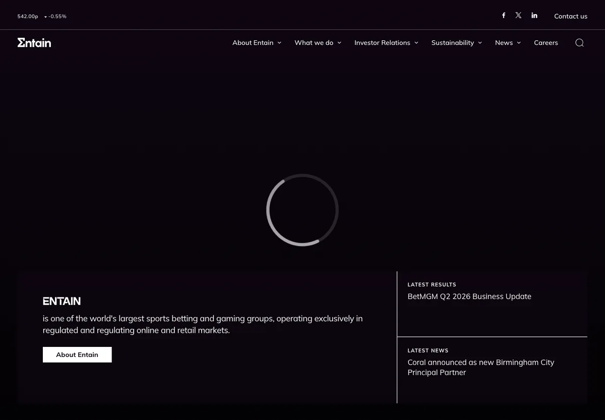 Capture d'&eacute;cran du site du groupe Entain