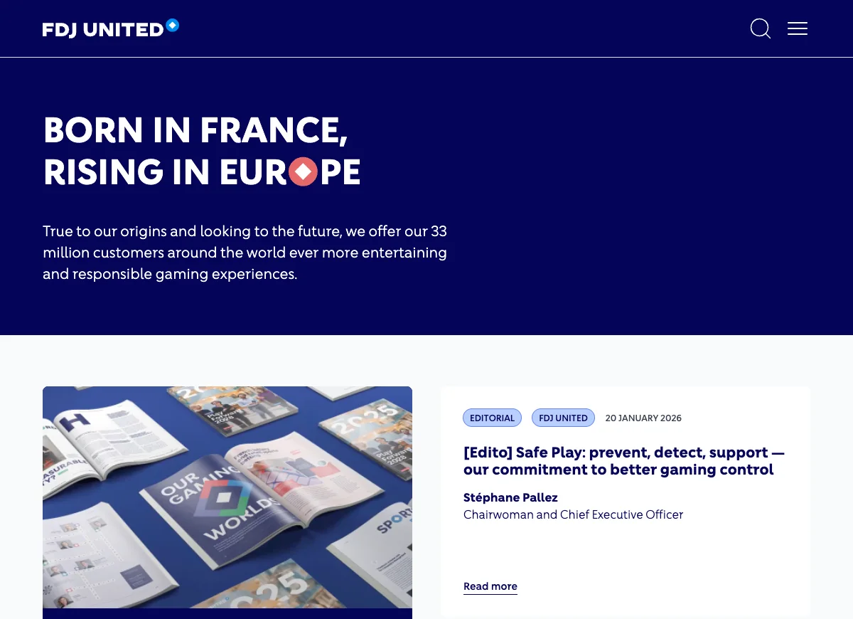 Capture d'écran du site corporate de FDJ United