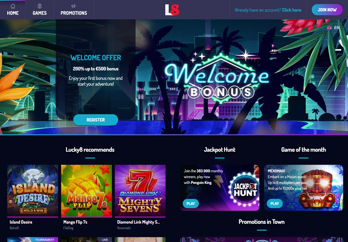 Le site de Lucky8 en activit&eacute;