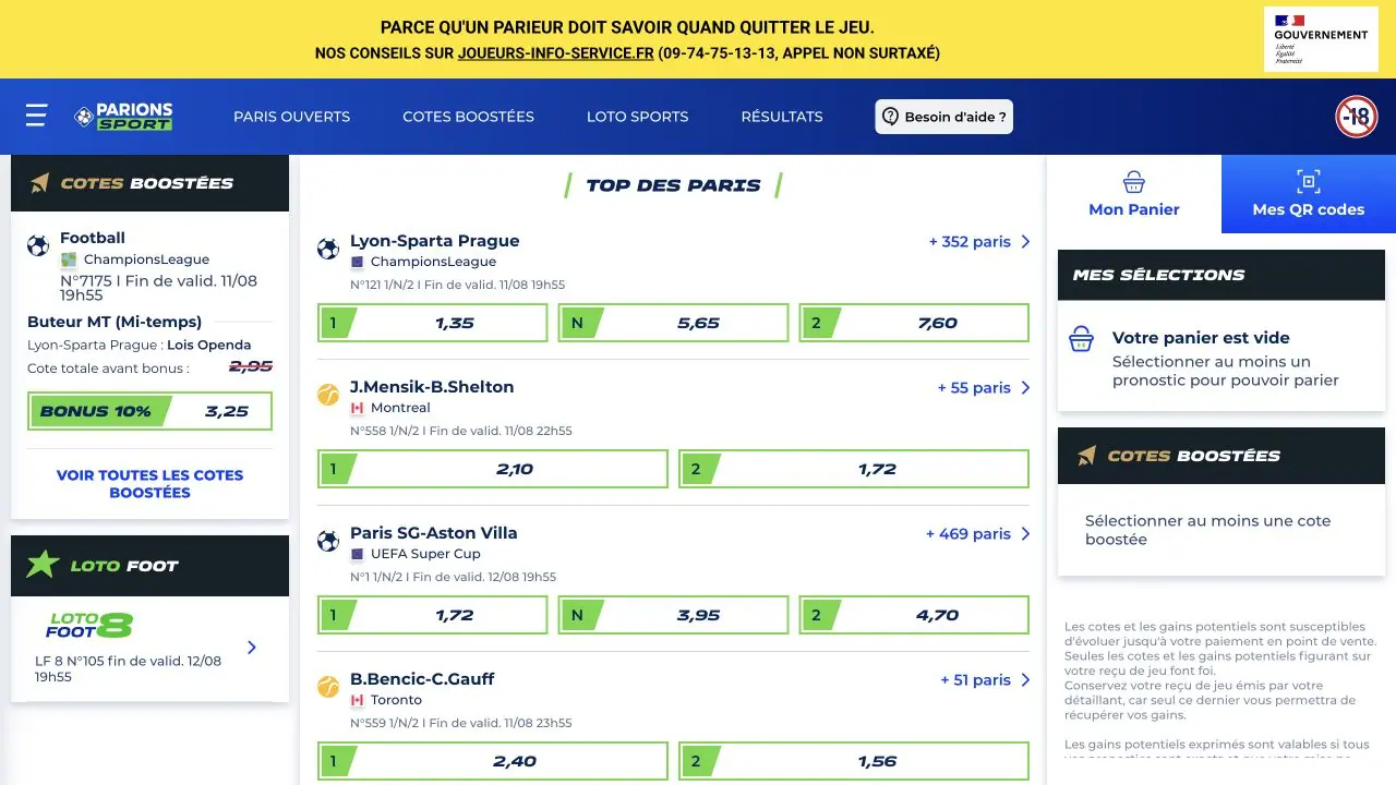 Capture desktop propre de Parions Sport En Ligne