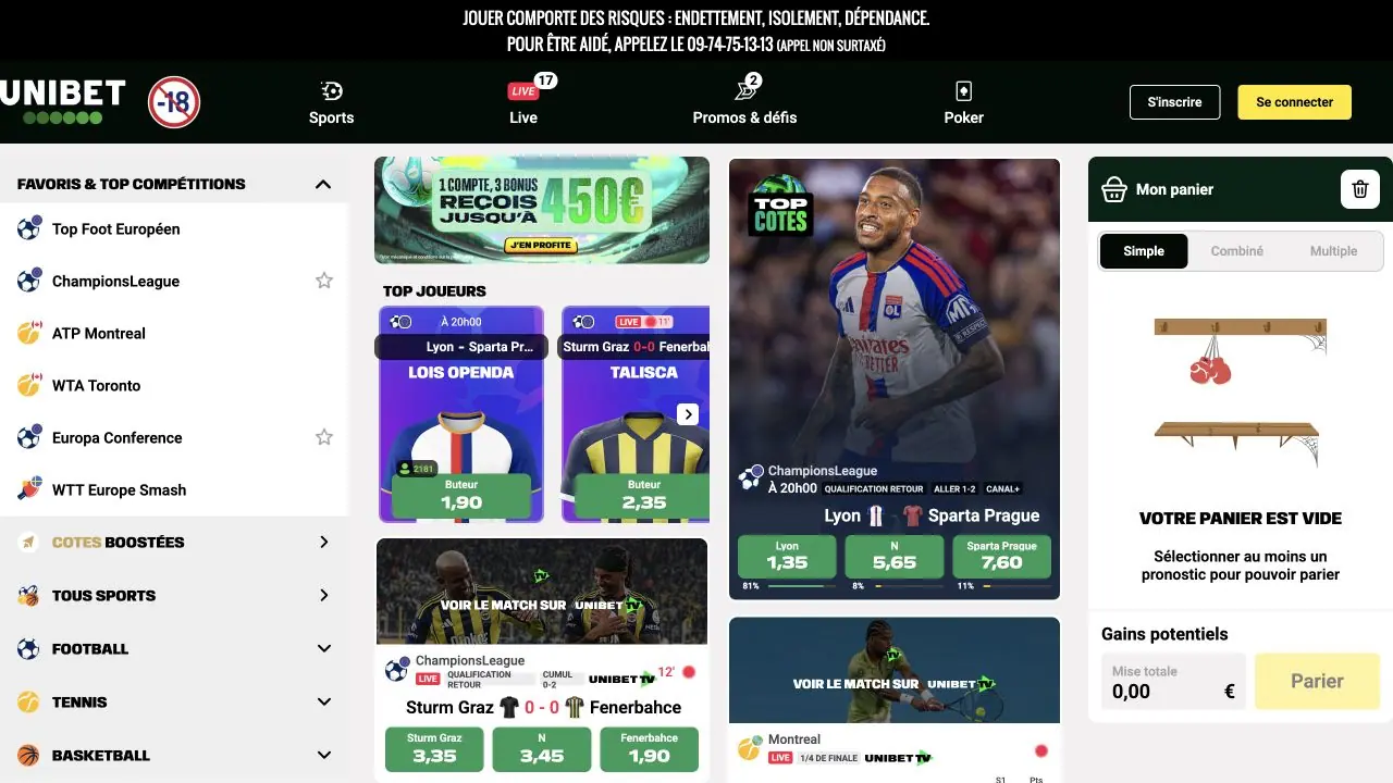 Capture desktop propre de Unibet